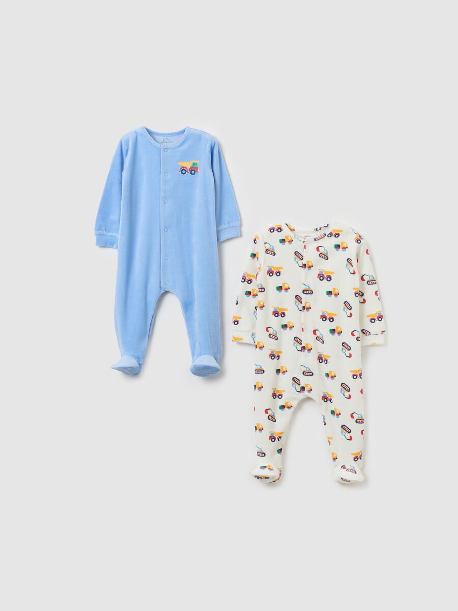 Two-pack velour onesies with feet_0