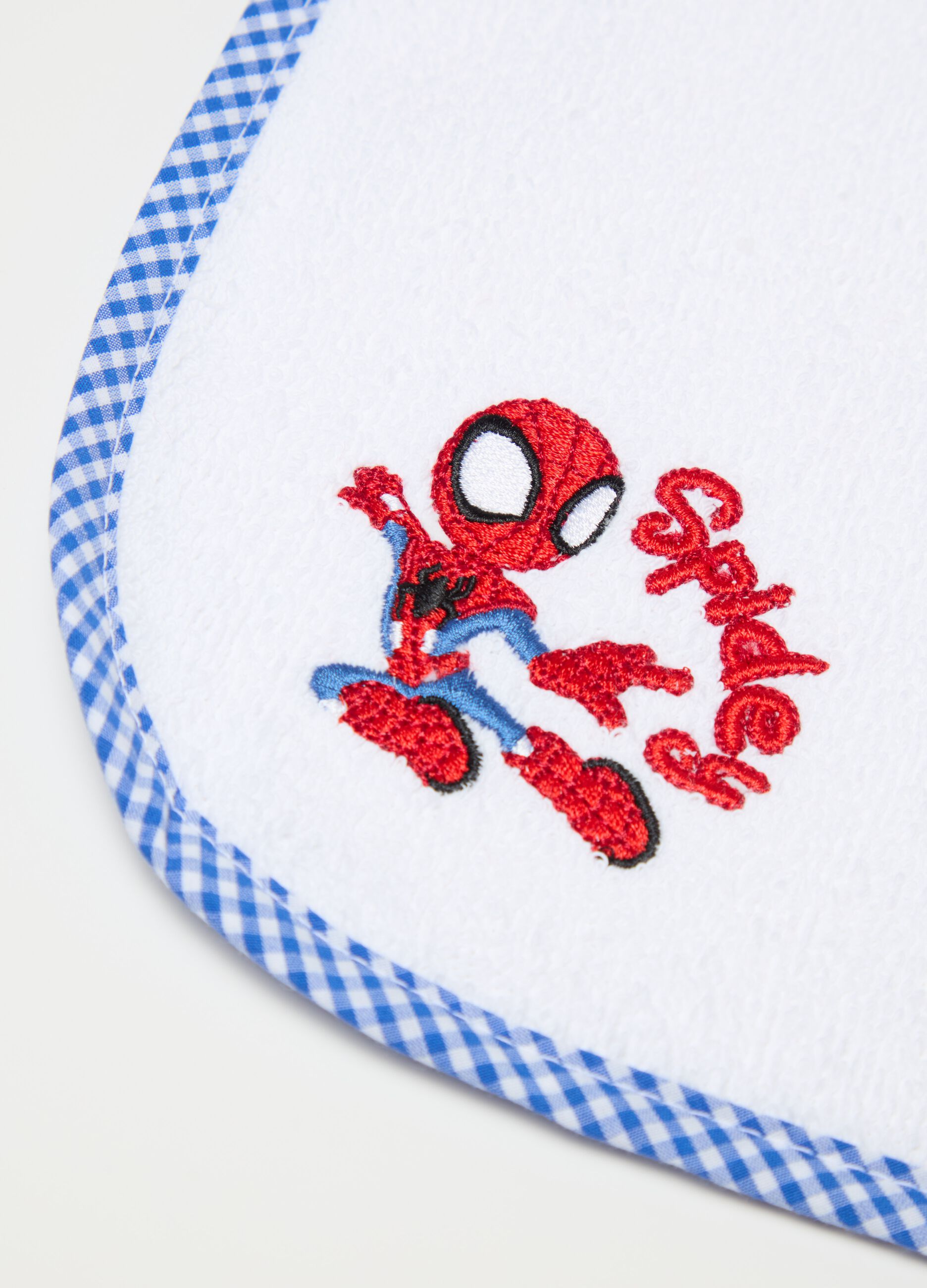 Baby bib and towel set with Spidey embroidery