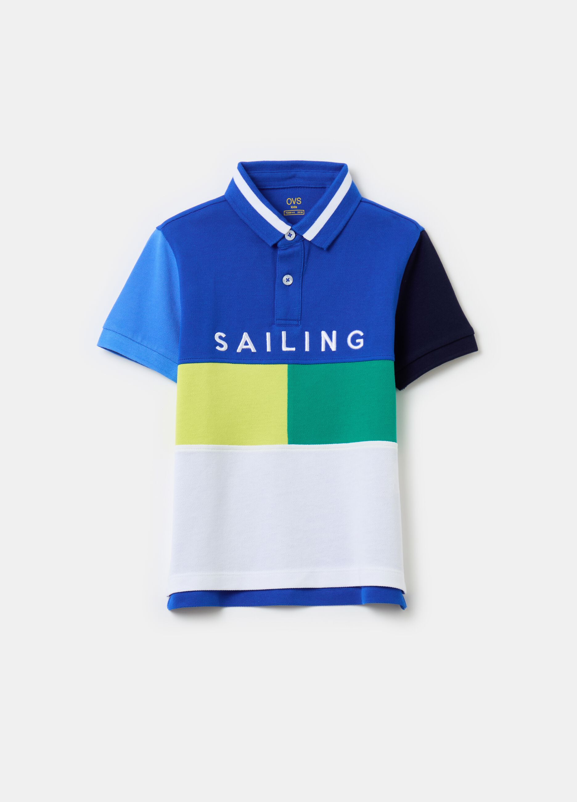 Colourblock piquet polo shirt with print