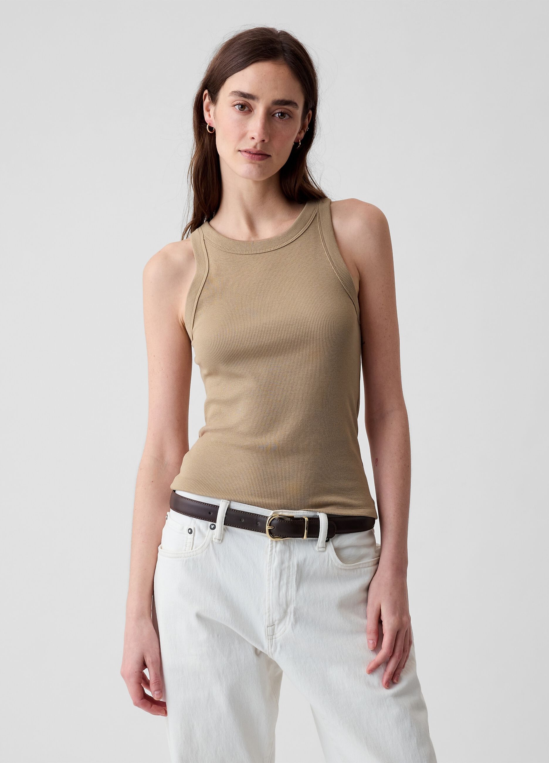 Ribbed tank top with halter neck