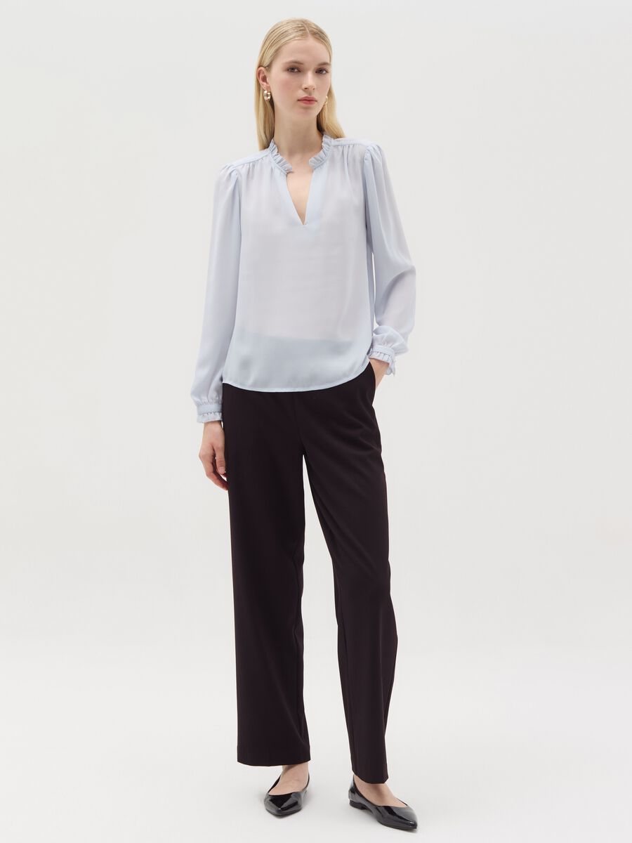 Semi-sheer blouse with frill_0