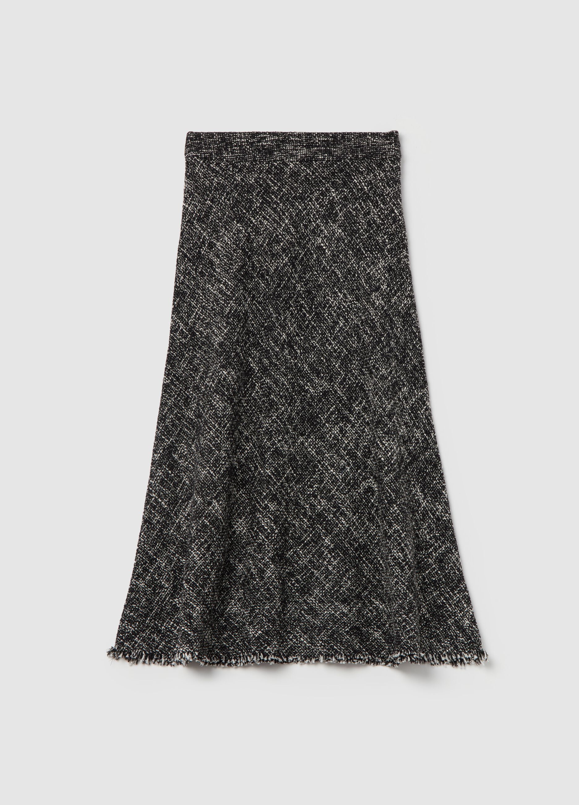 Fringed midi skirt in tweed