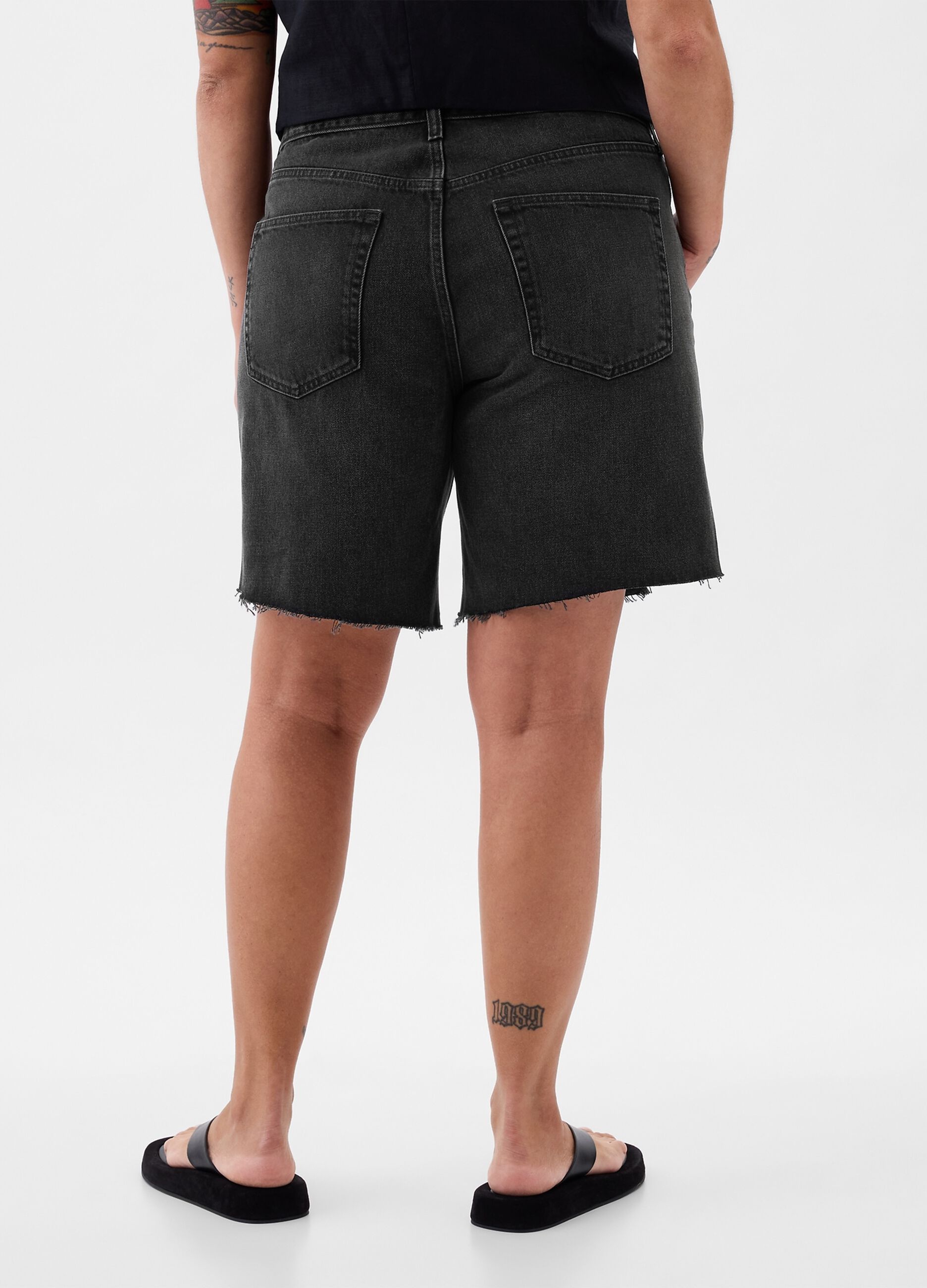 Loose-fit mid-rise Bermuda shorts in denim