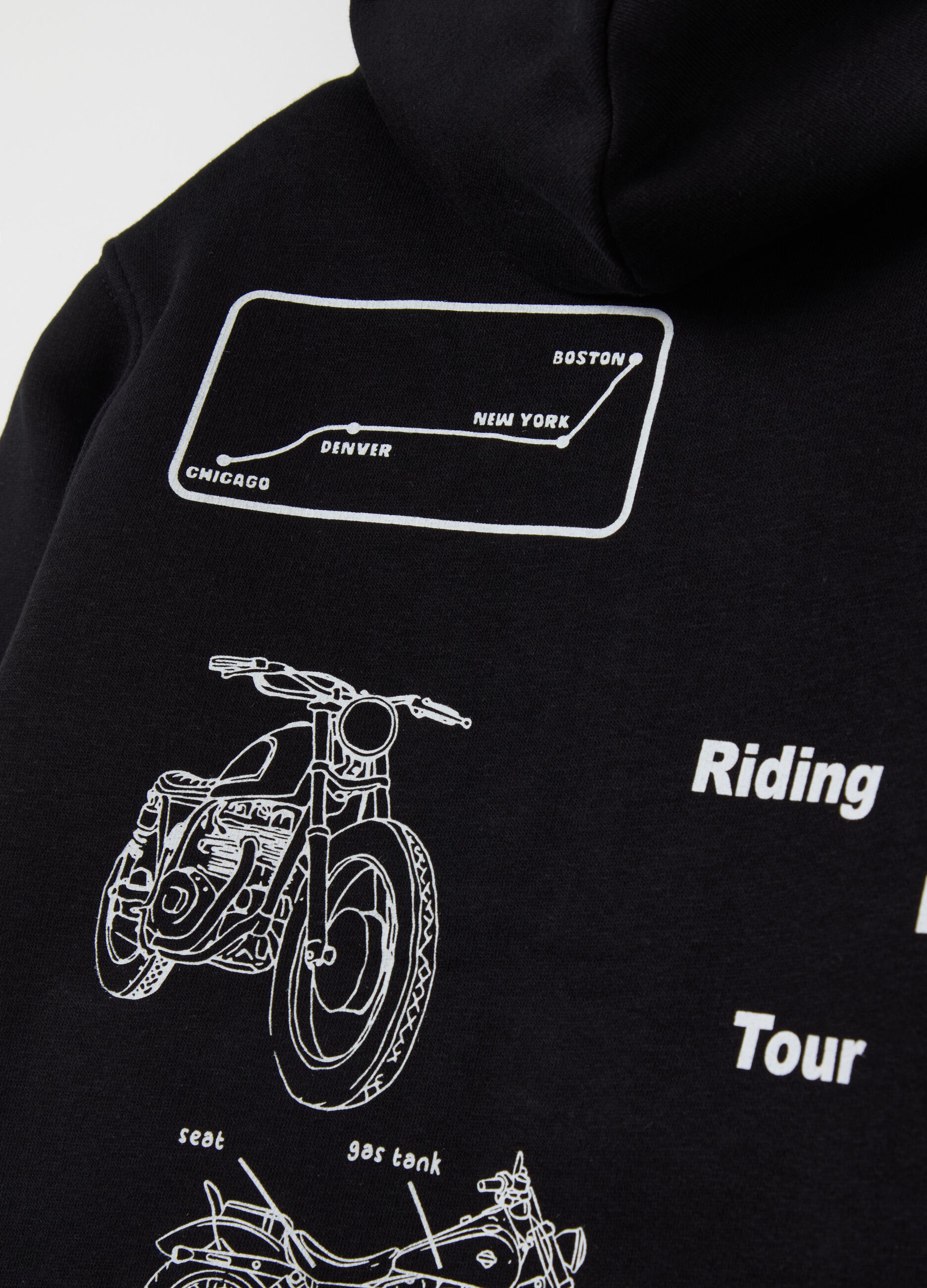 Full-zip sweatshirt with hood and "Riding Biker” print