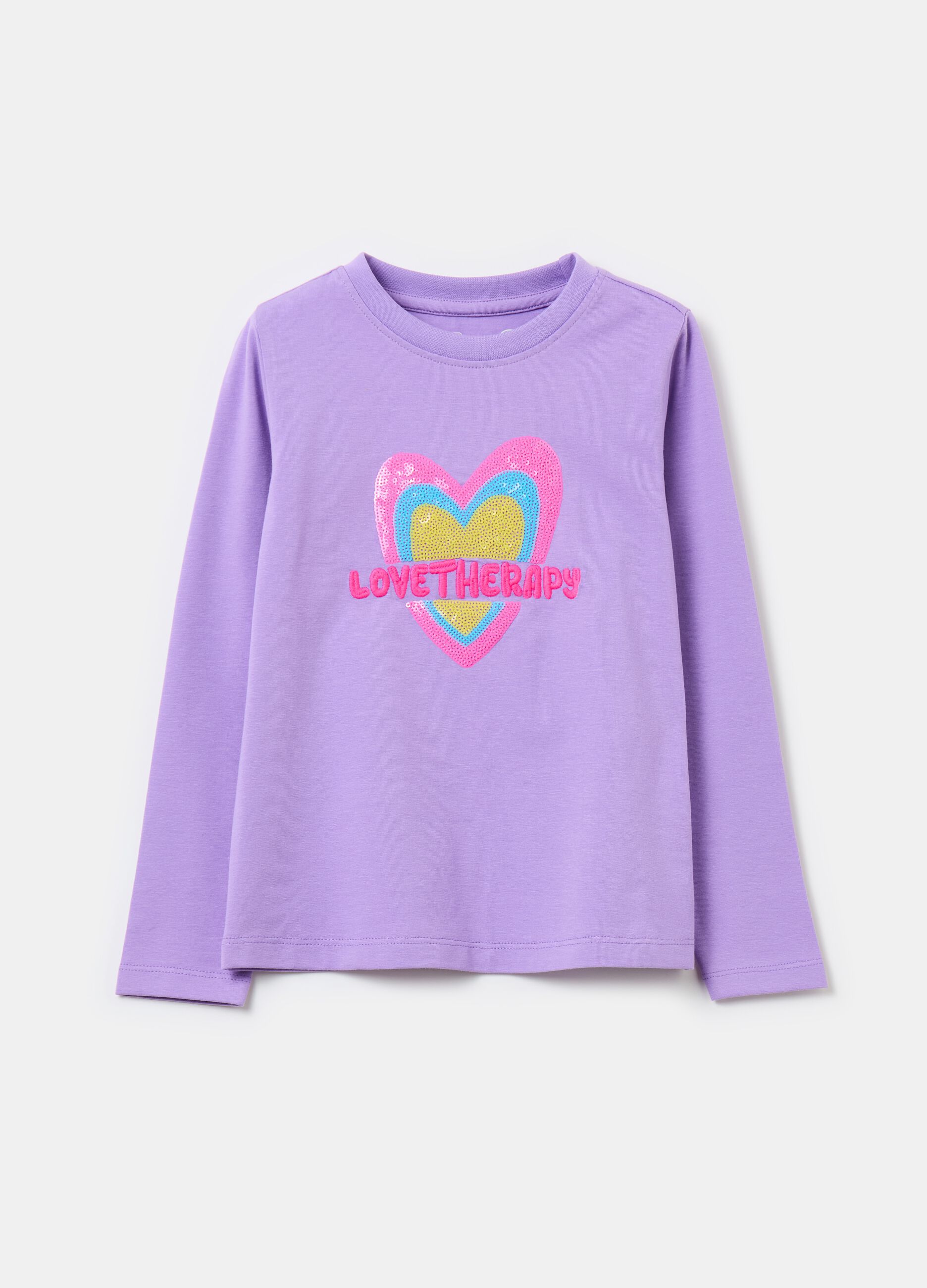 Long-sleeves T-shirt with sequinned heart