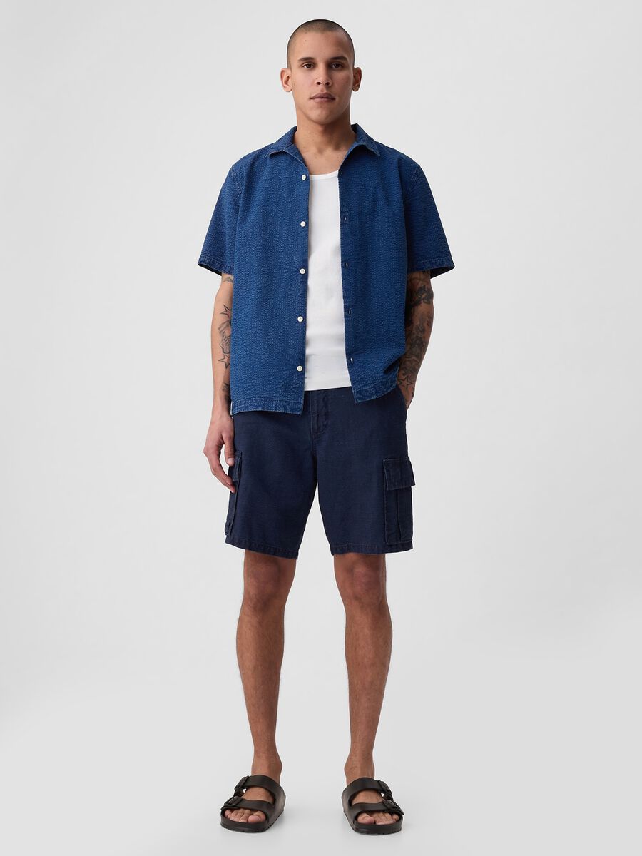 Cargo Bermuda shorts in linen and cotton_0