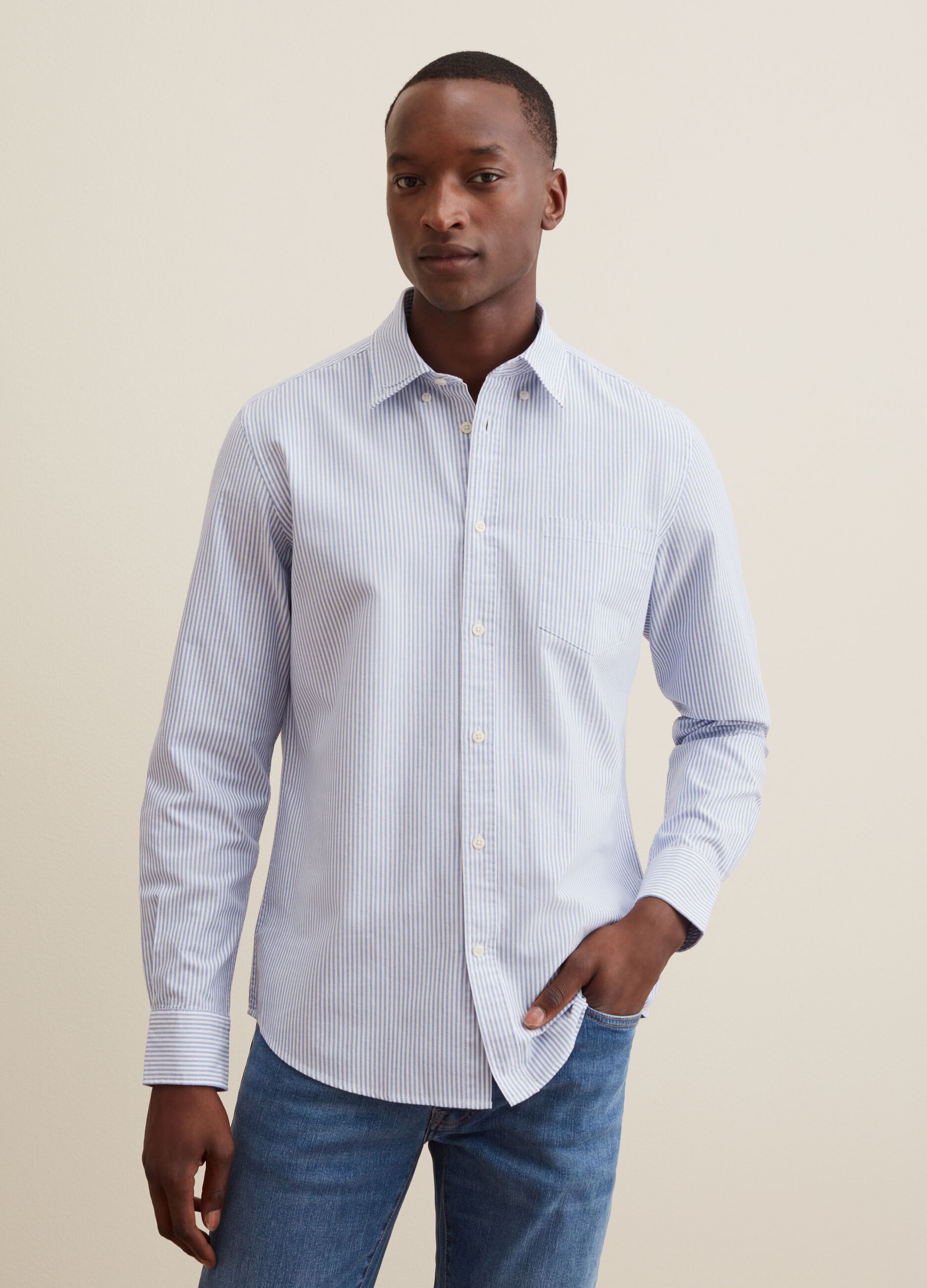 Oxford cotton shirt with thin stripes