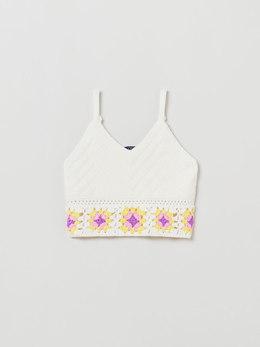 Crop top with multicoloured crochet flowers_0