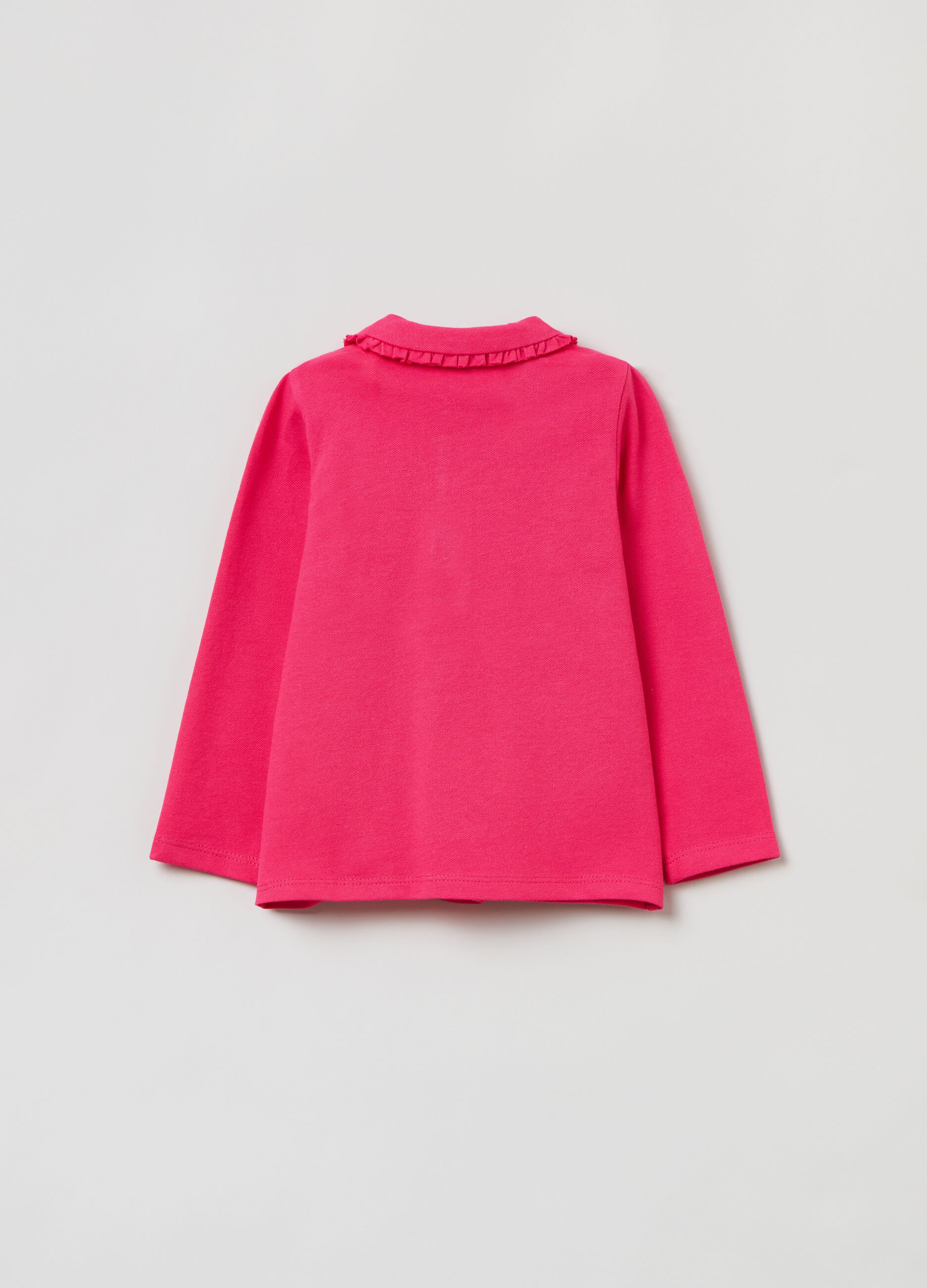 Pique polo shirt with ruffled collar