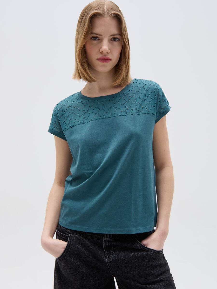 Cotton T-shirt with broderie anglaise_2