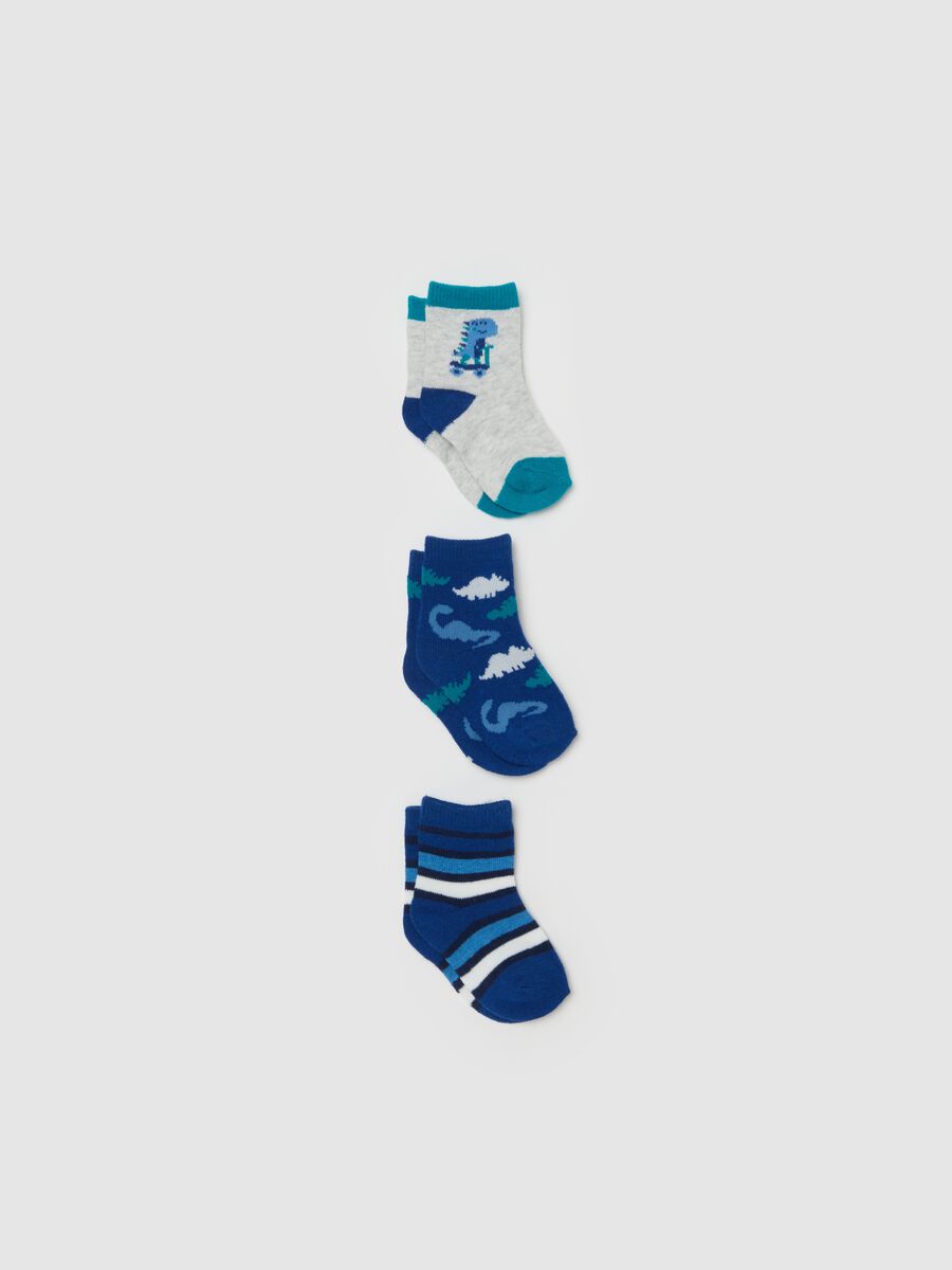 Three-pair pack stretch socks with dinosaurs design_1