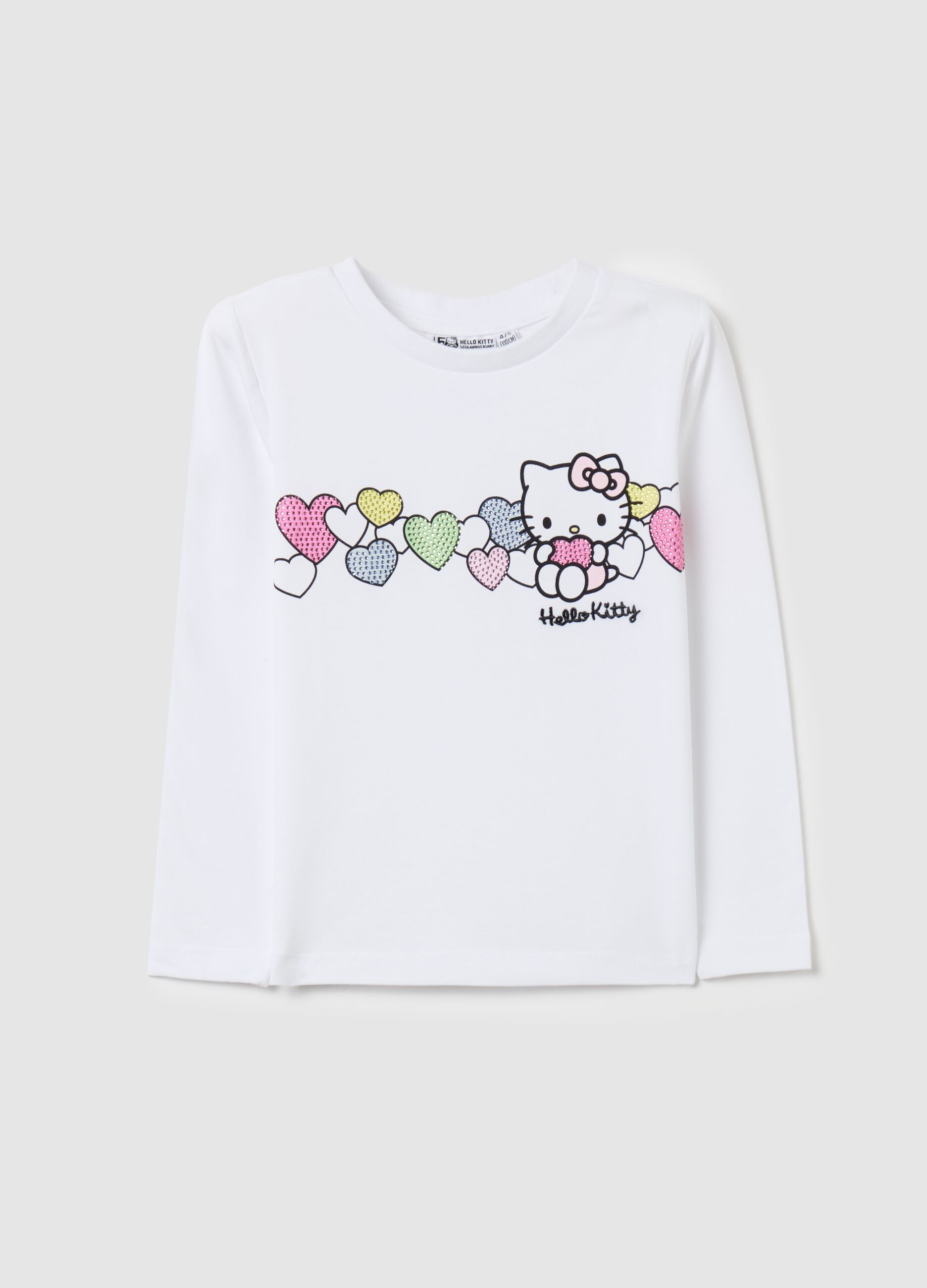 Long-sleeved Hello Kitty T-shirt with diamantés