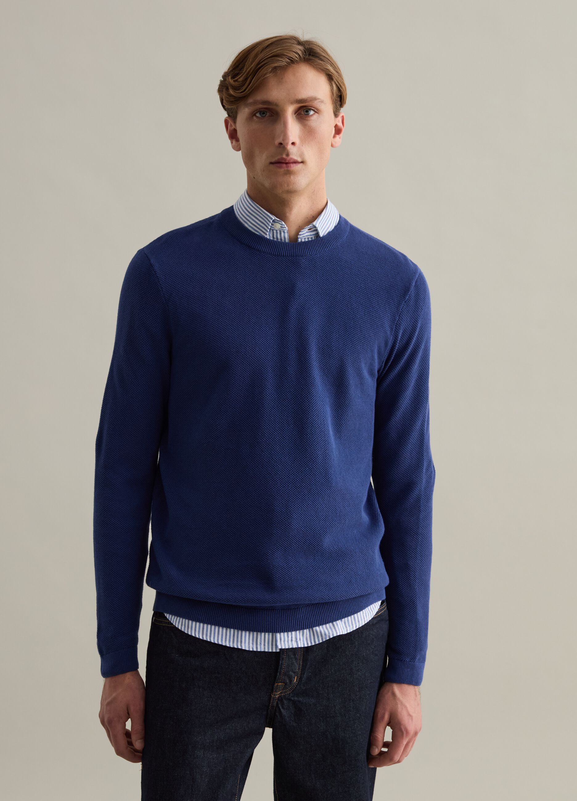 Piquet pullover with round neck