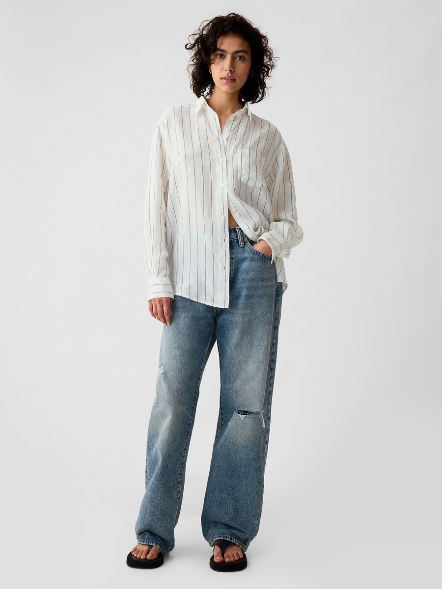 Oversized shirt in linen with pocket_0