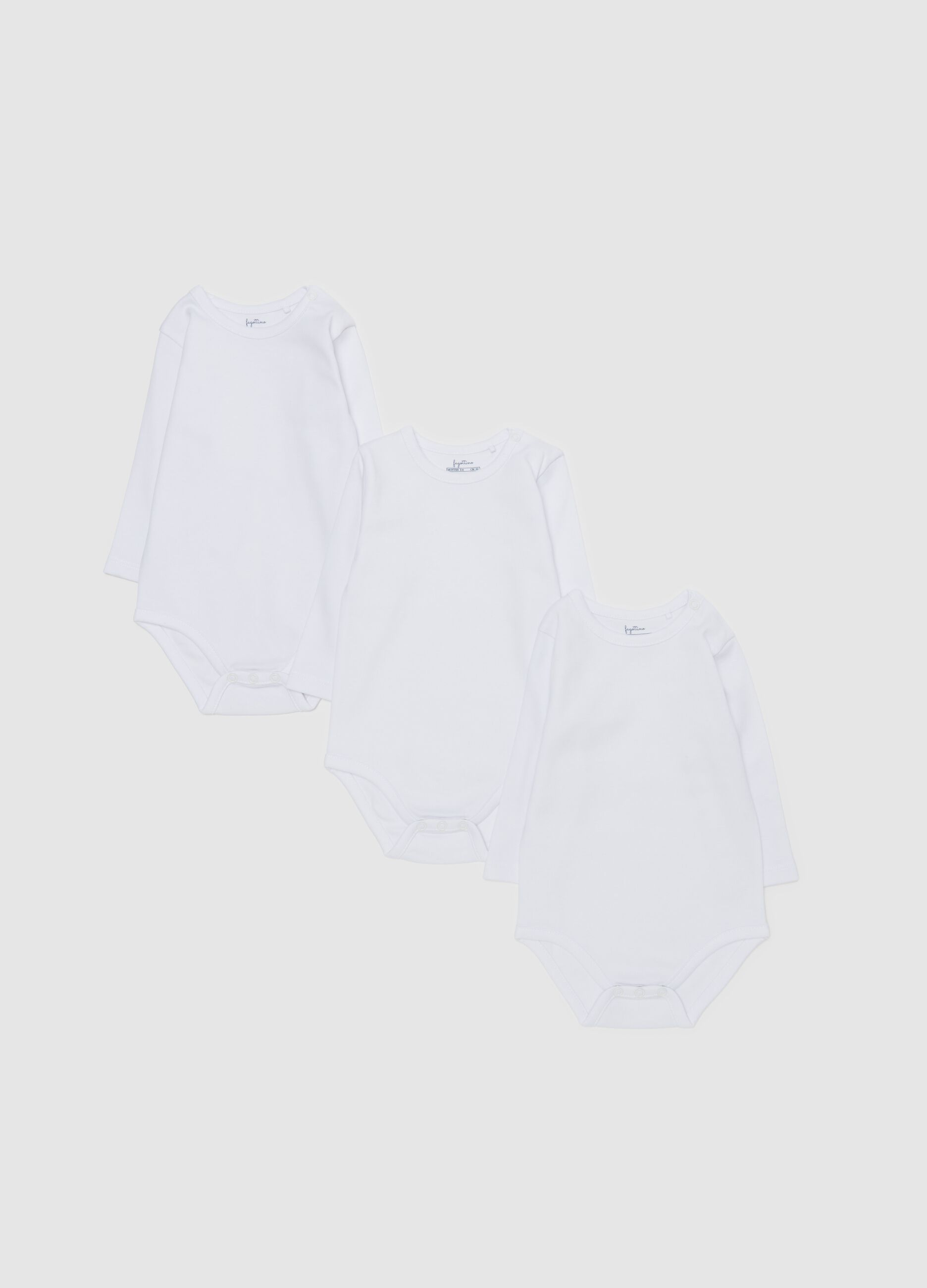 Three-pack solid colour bodysuits in organic cotton