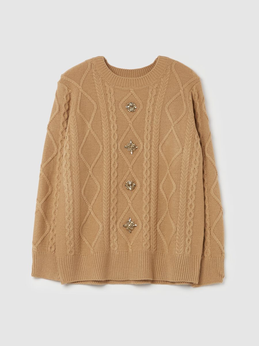 Curvy cable-knit pullover with diamantés_0