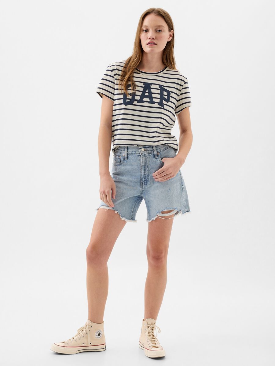 Striped T-shirt with logo print_0