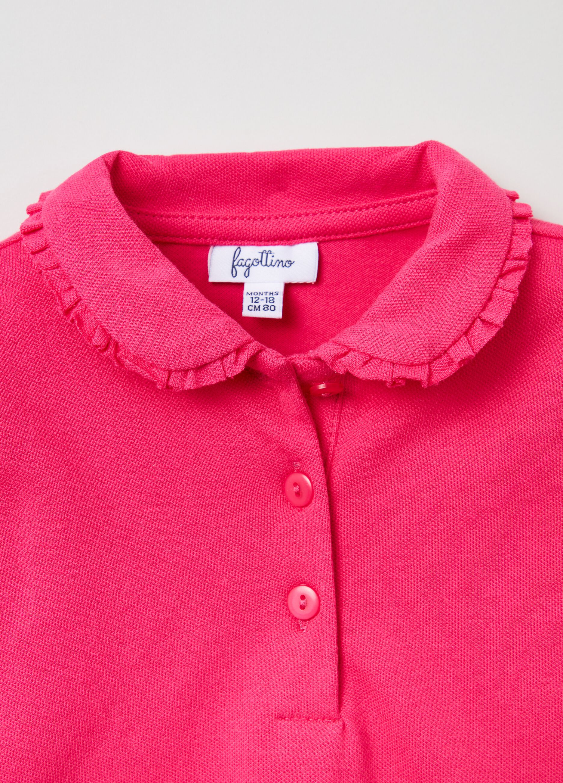 Pique polo shirt with ruffled collar