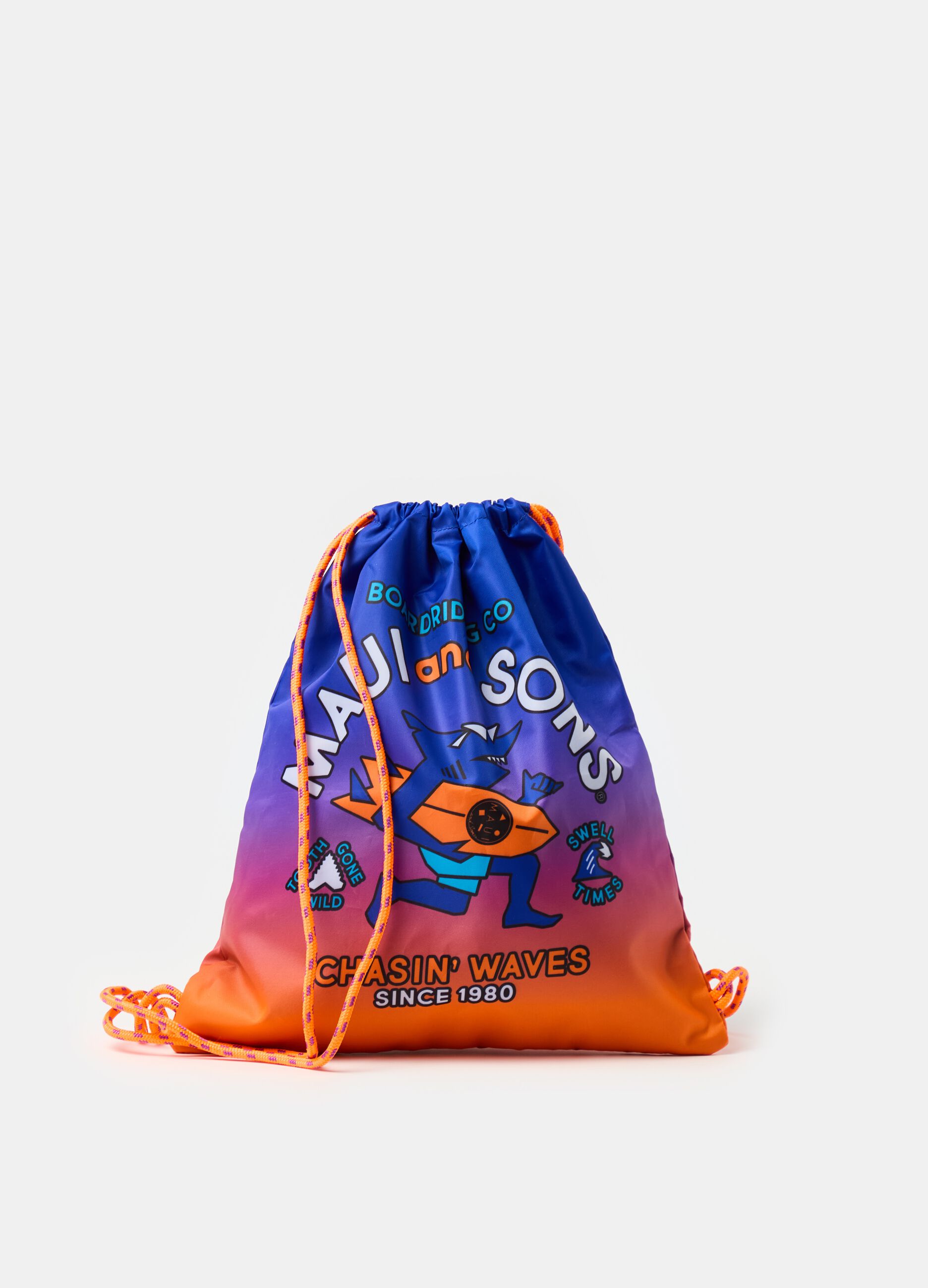 Sack backpack with surfer shark print