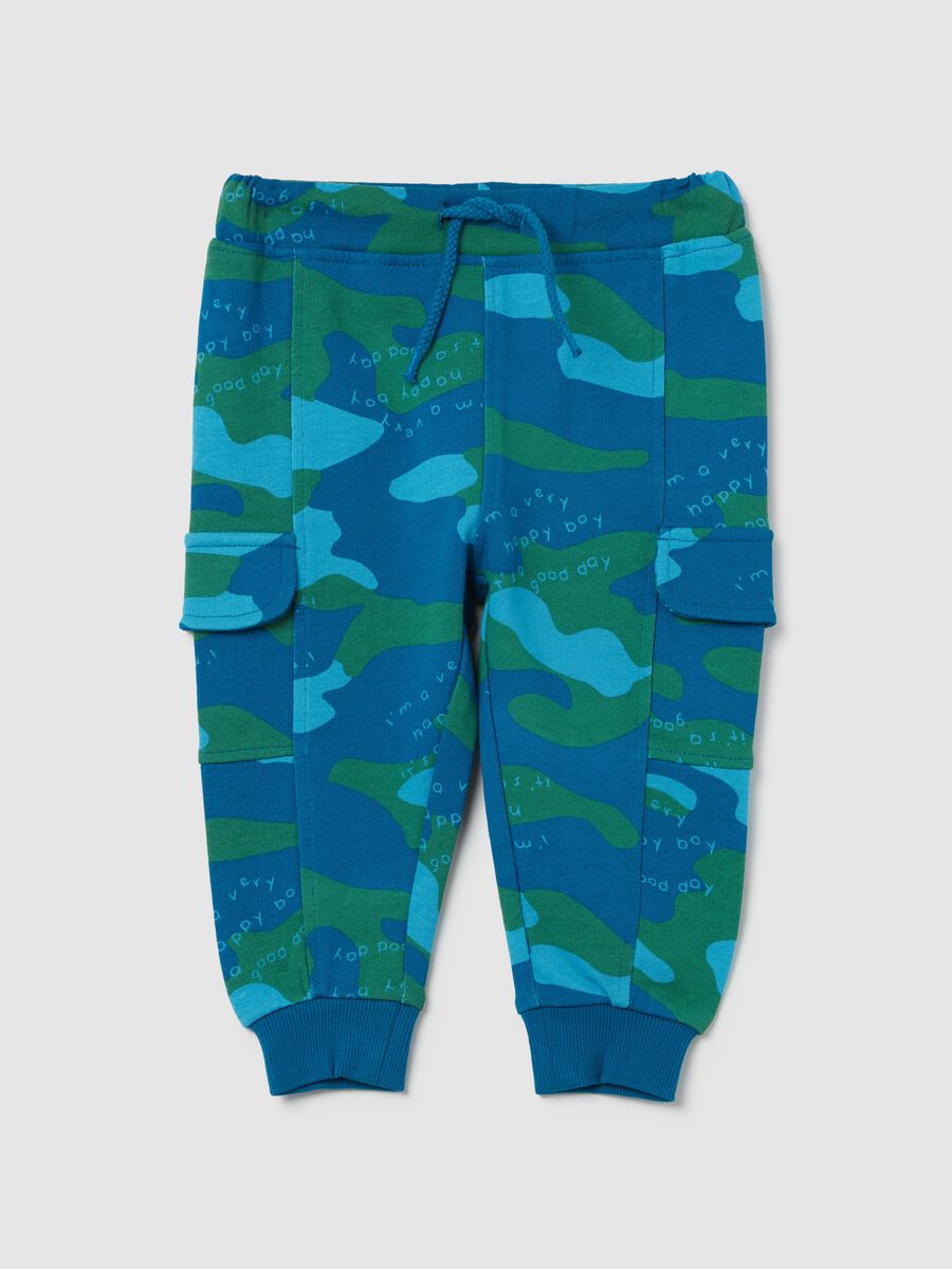 Camouflage joggers with drawstring and lettering_0