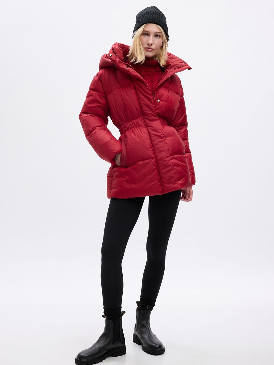 Long quilted down jacket with narrow waist_0