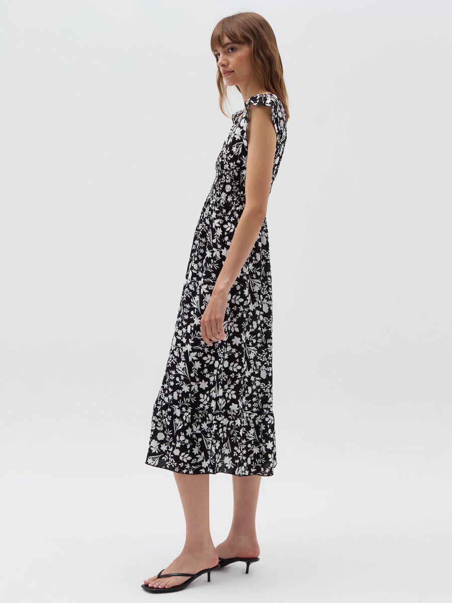 Long floral dress with smock stitch_1