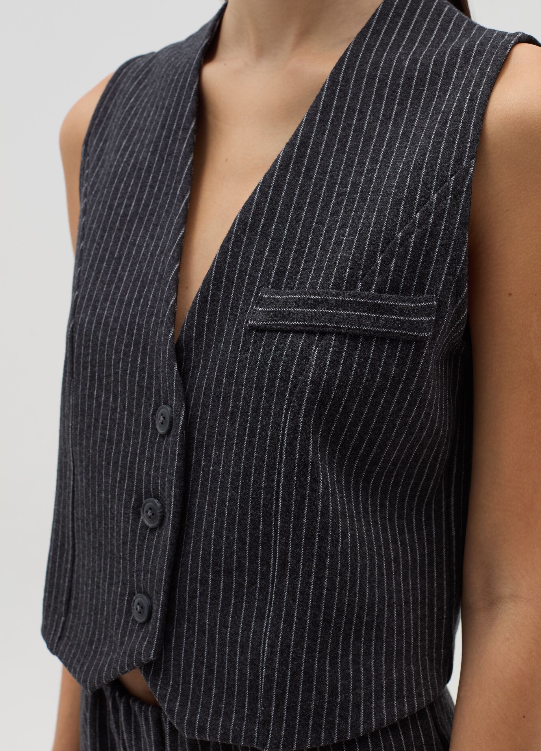 Pinstriped gilet with buttons