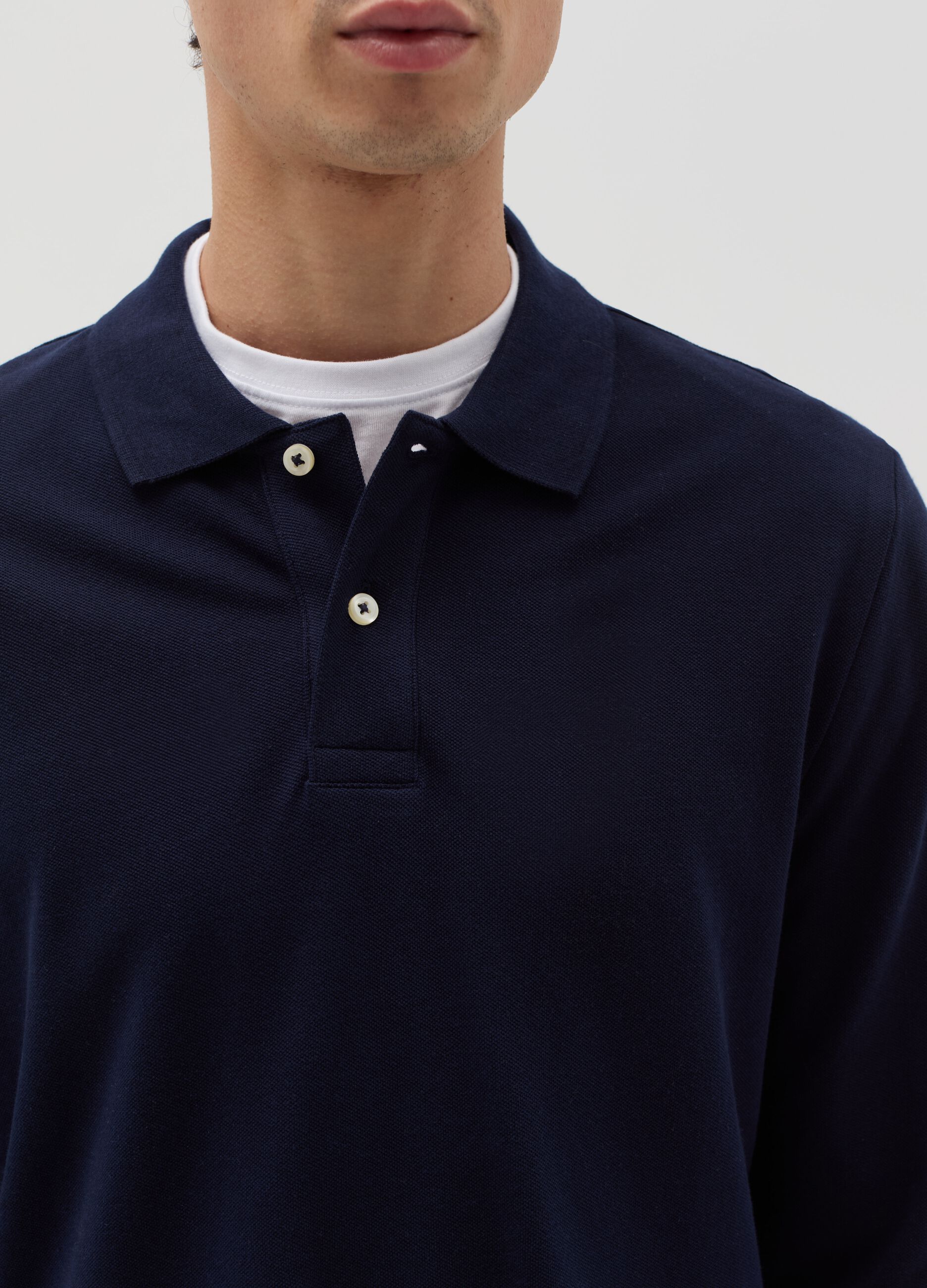 Cotton polo shirt with long sleeves