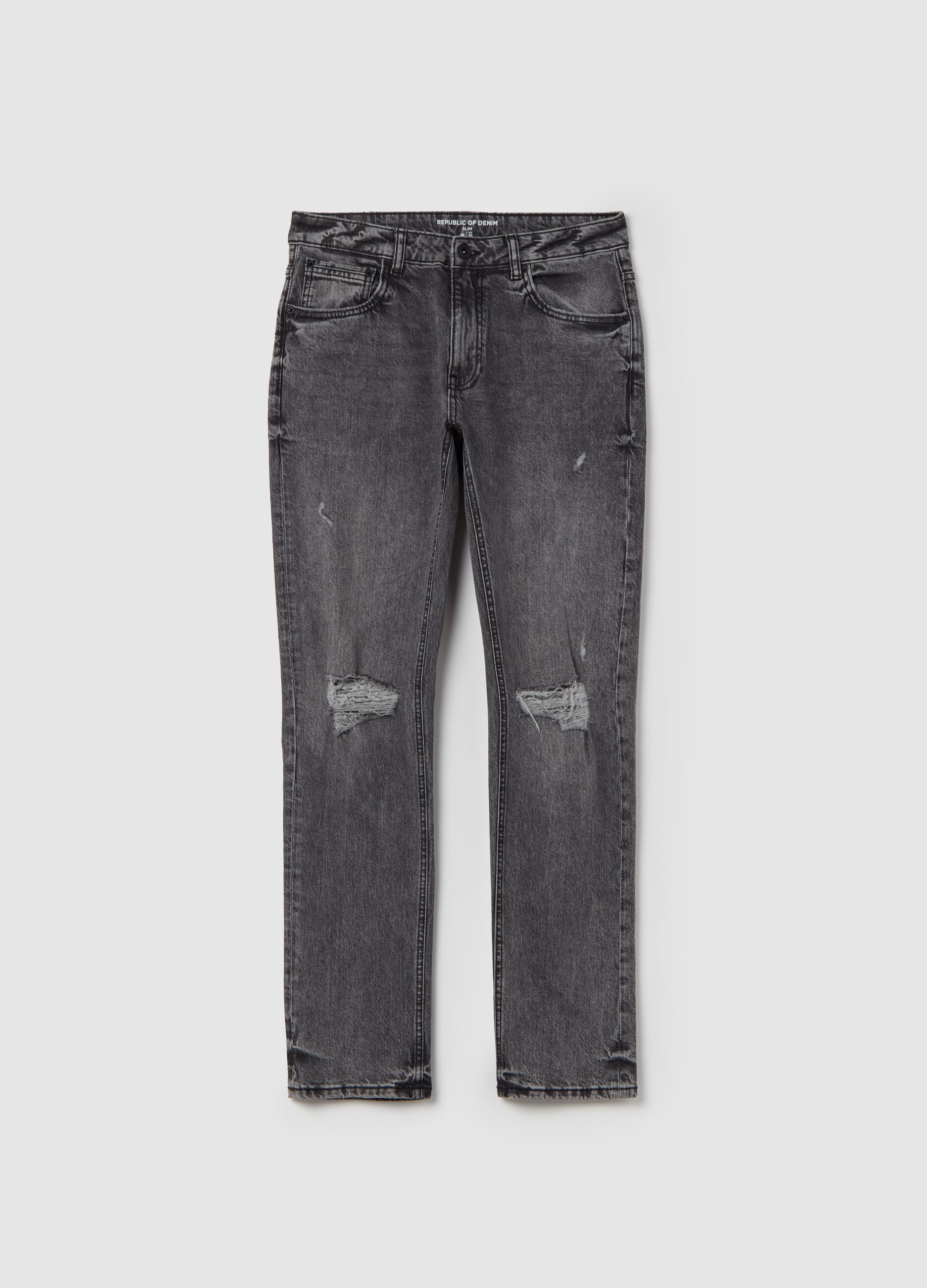 Slim-fit acid-wash jeans with abrasions