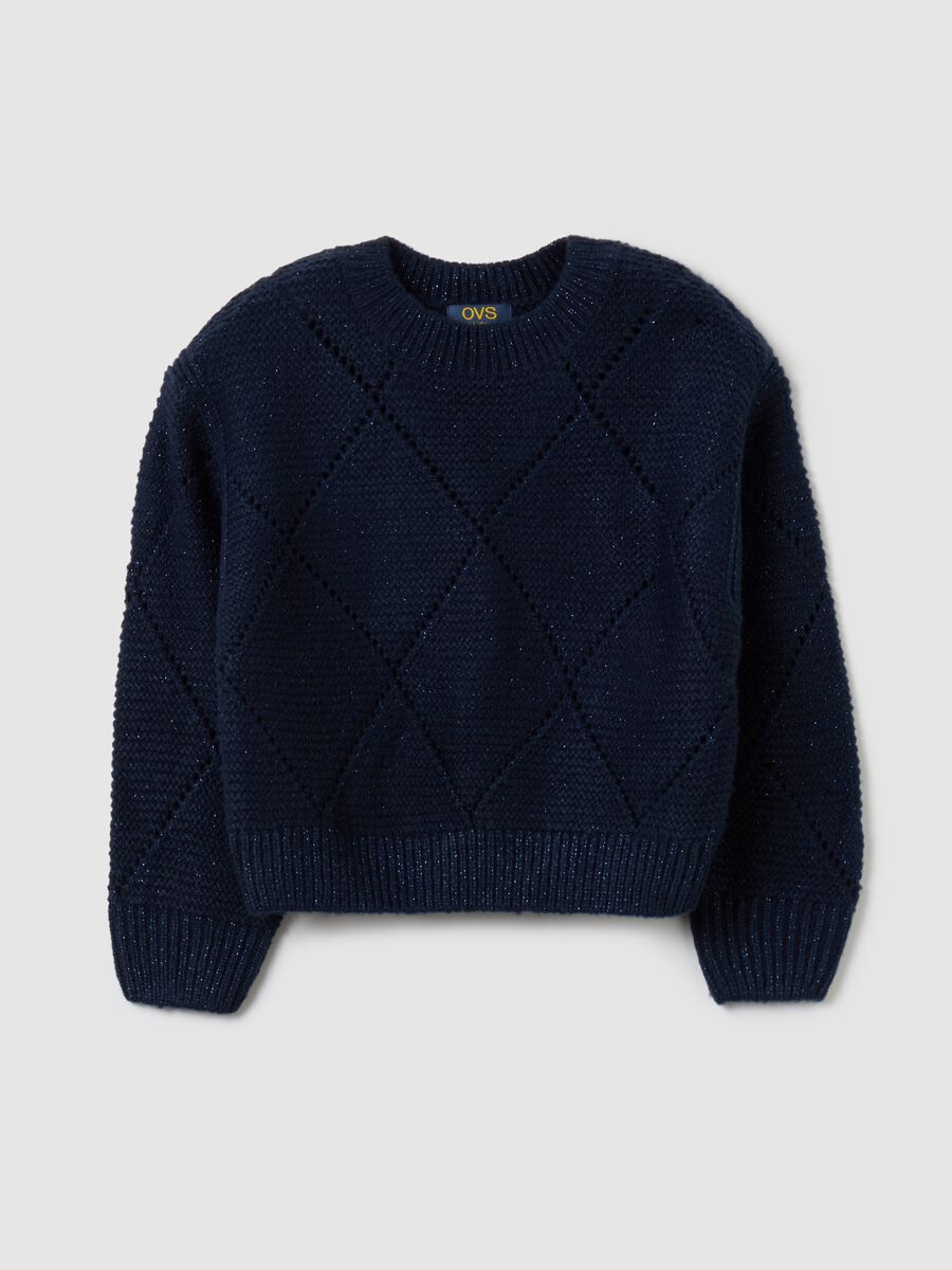 Diamond-knit pullover with lurex_0