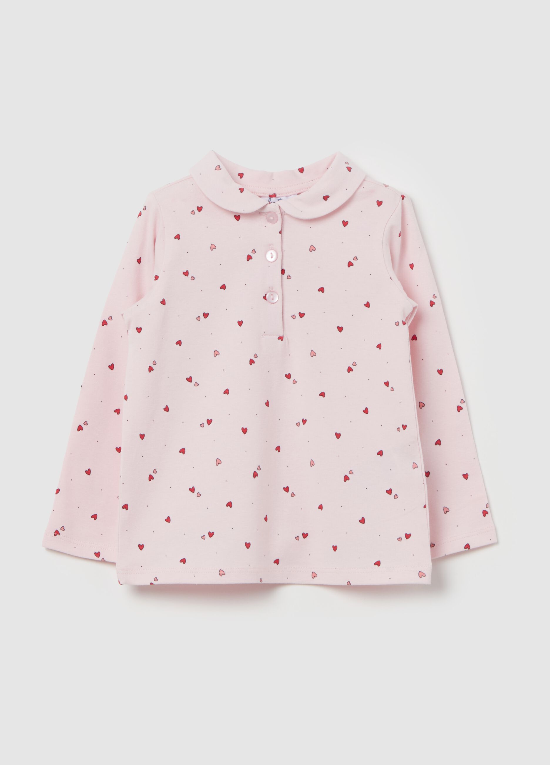 Long-sleeved polo shirt with small hearts print