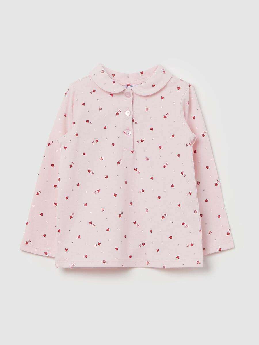 Long-sleeved polo shirt with small hearts print_0