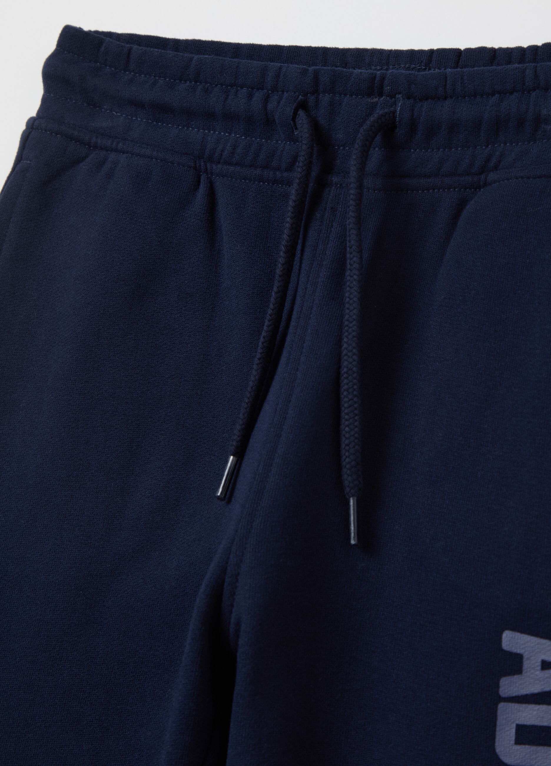 Fleece joggers with drawstring and lettering print