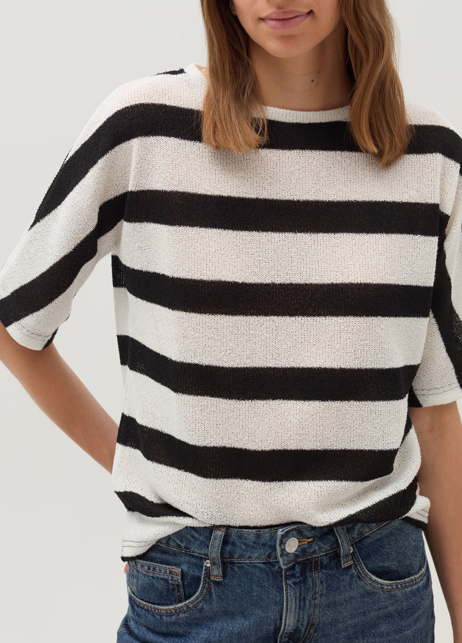 Striped T-shirt with elbow-length sleeves