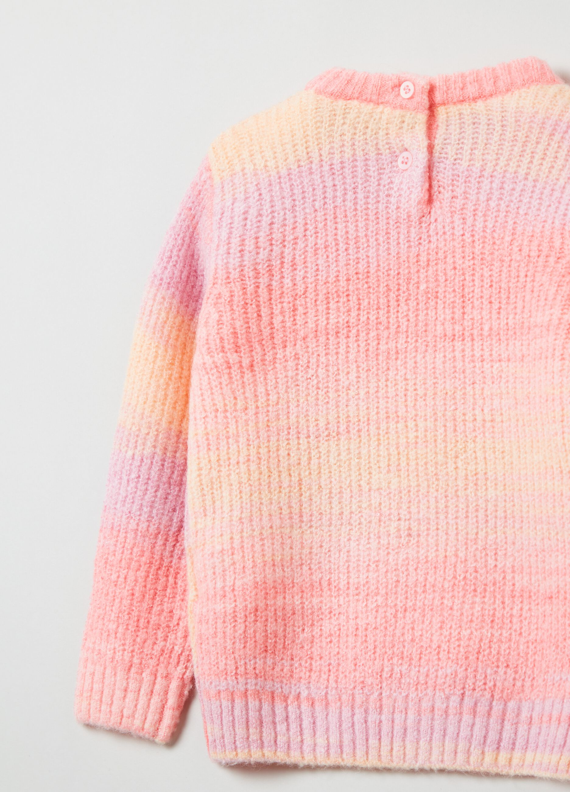 Stretch jersey pullover with multicoloured pattern