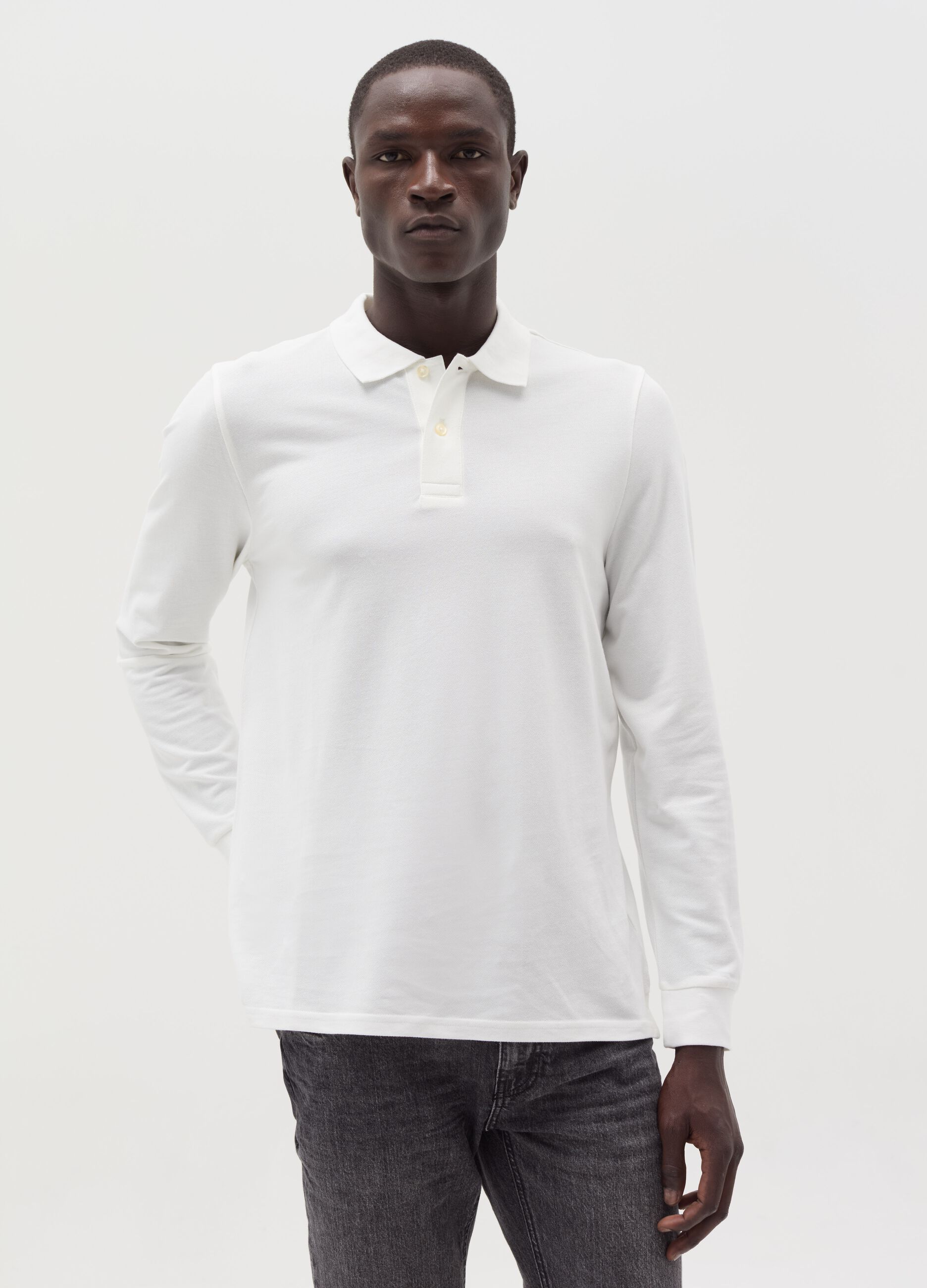 Cotton polo shirt with long sleeves