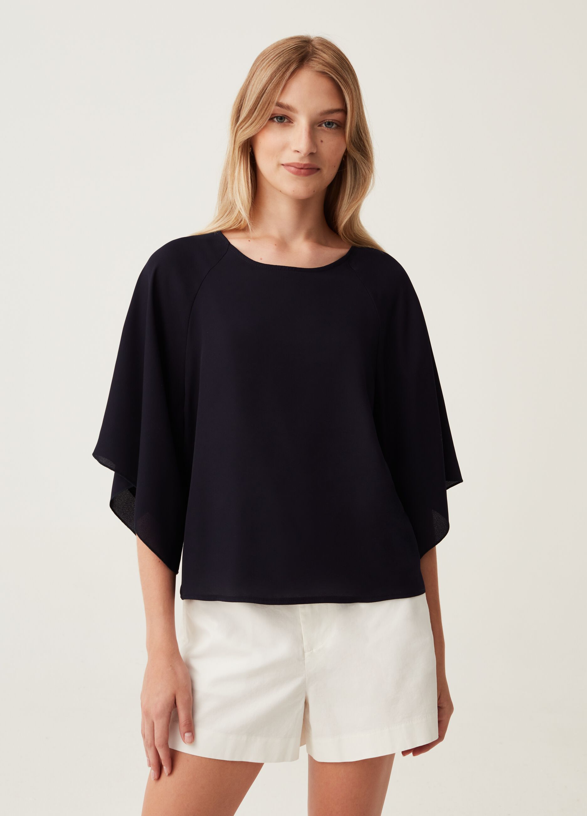 Georgette T-shirt with kimono sleeves