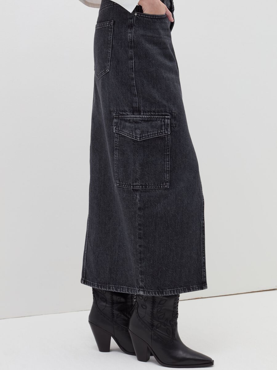 Long cargo skirt in denim_3