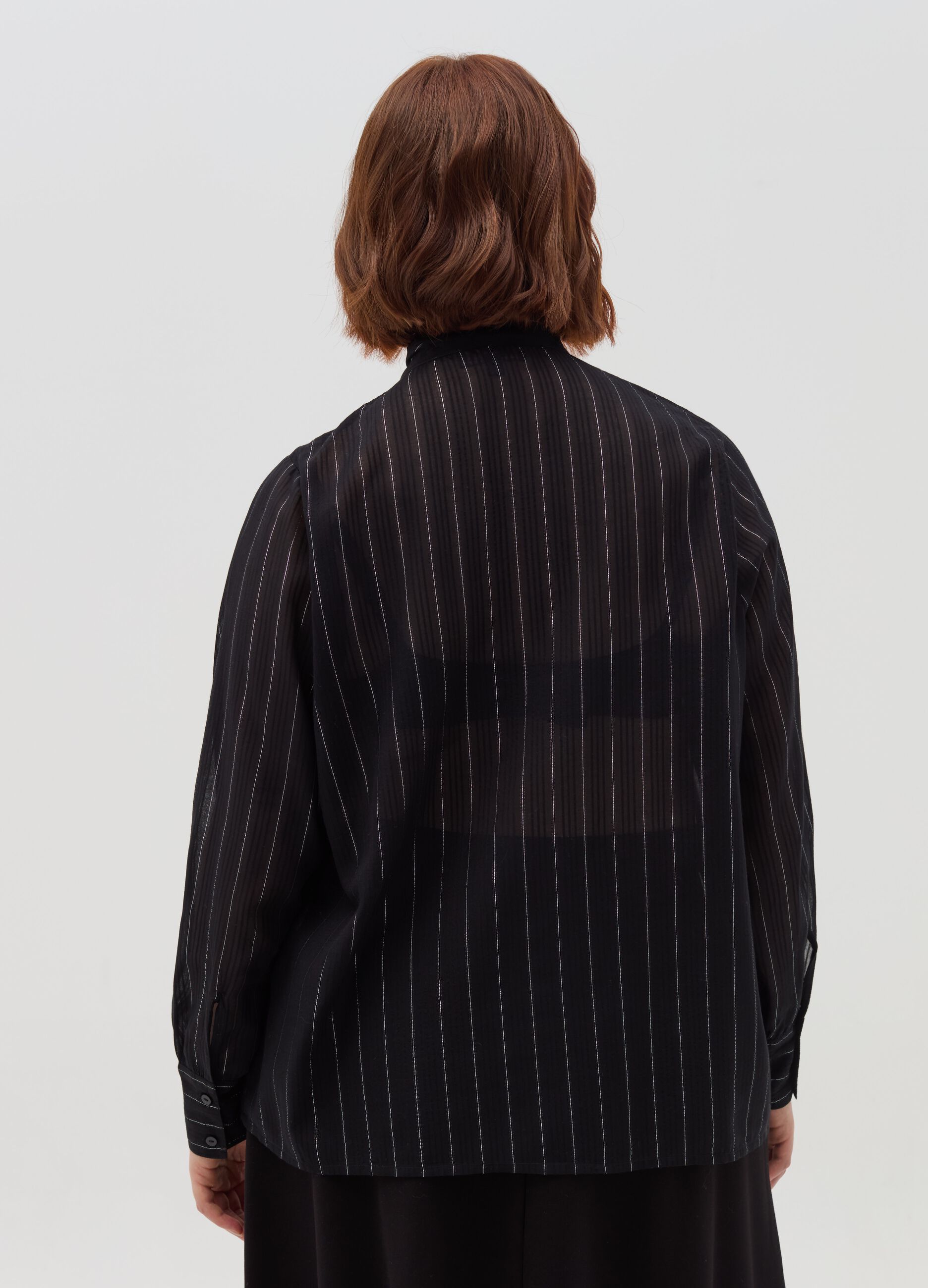 Curvy pinstripe blouse with scarf