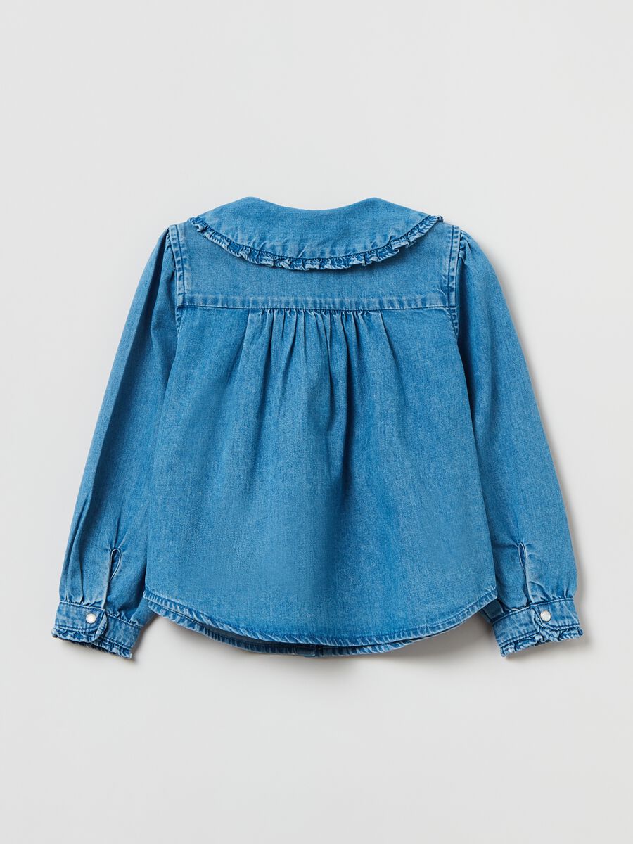 Denim shirt with frills_1