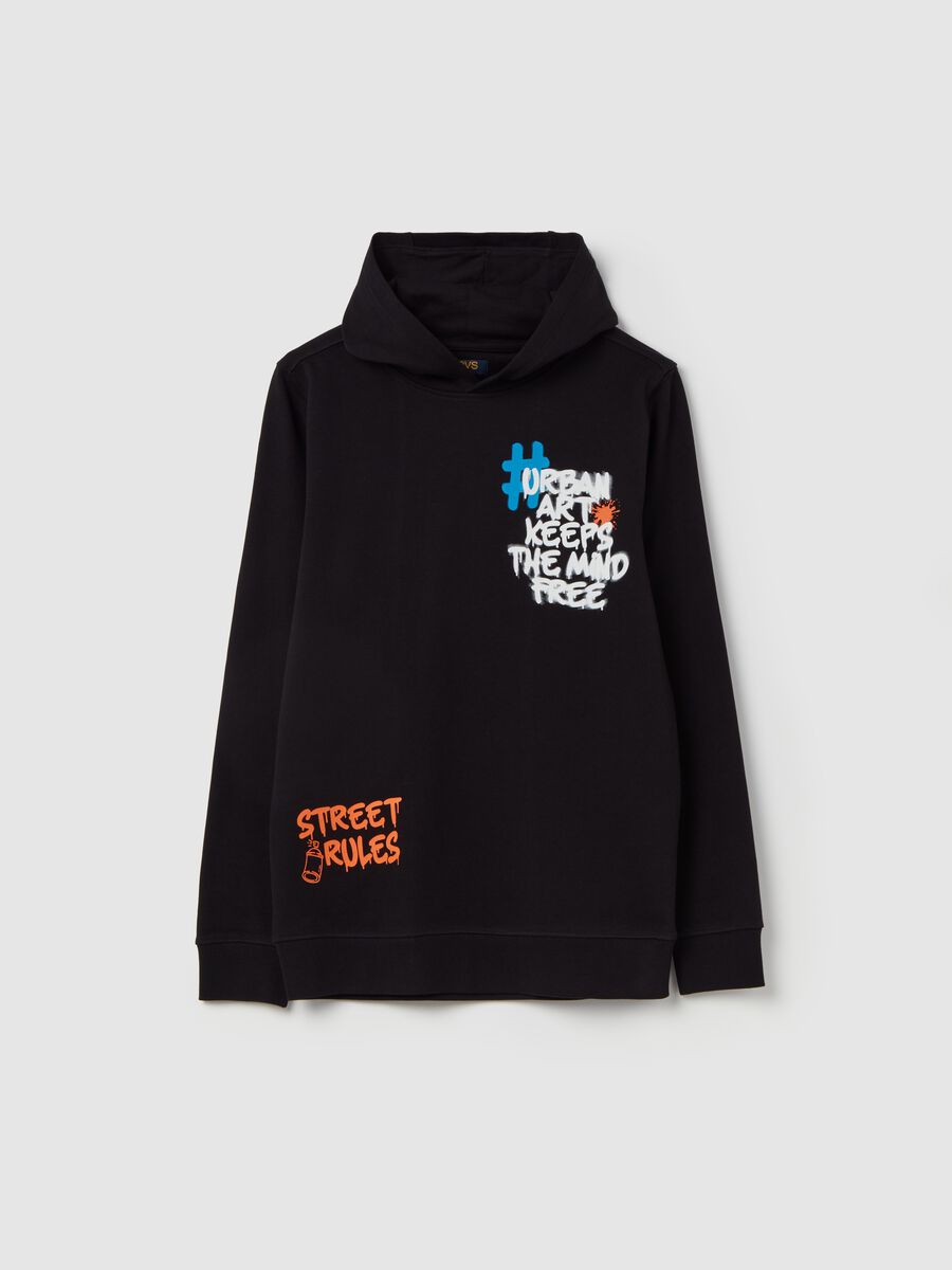 French terry sweatshirt with hood and print_0