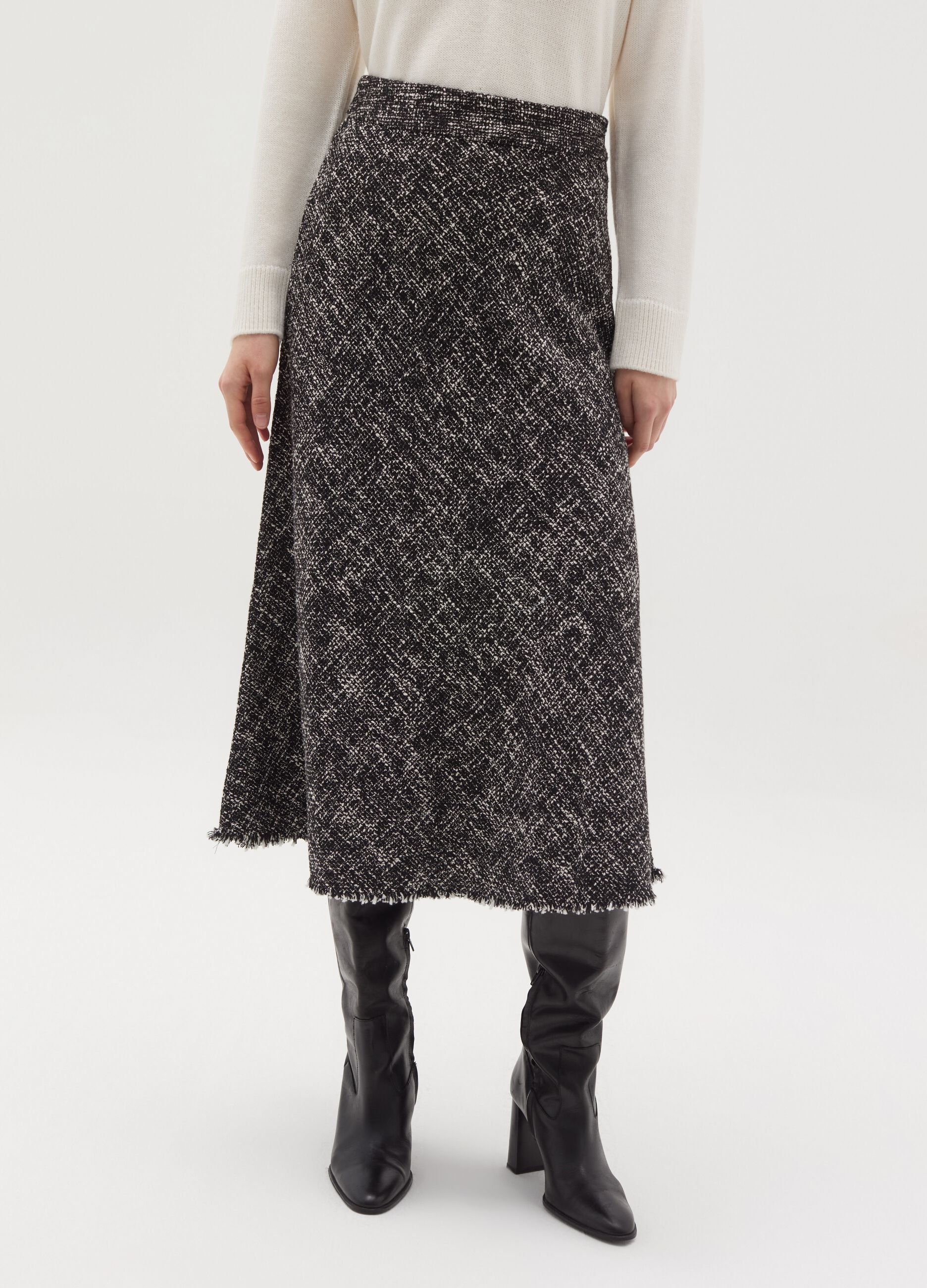 Fringed midi skirt in tweed