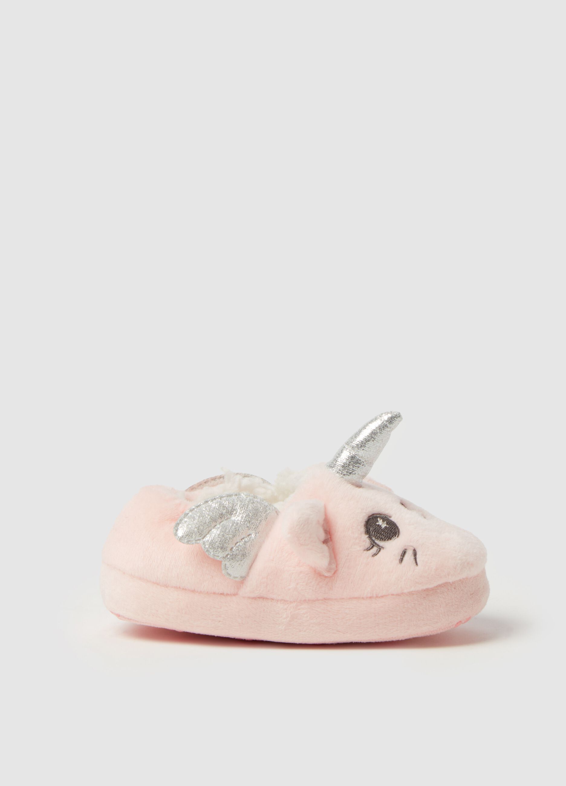 Velour slippers with unicorn