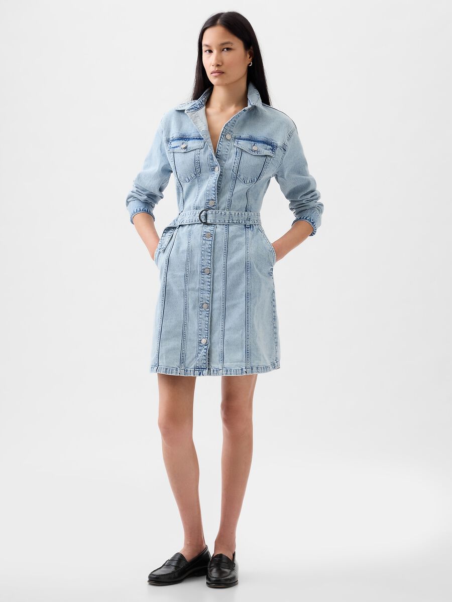 Short shirt dress in denim with belt_0