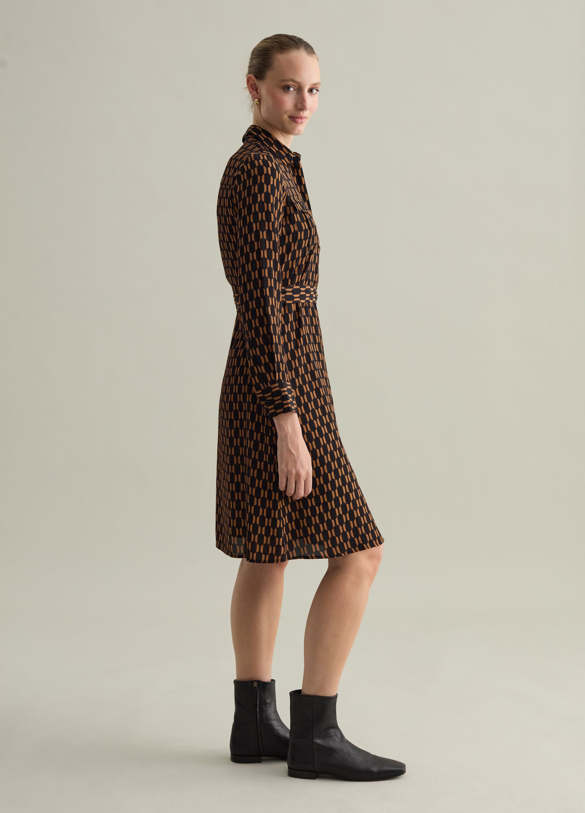 Contemporary shirt dress with belt