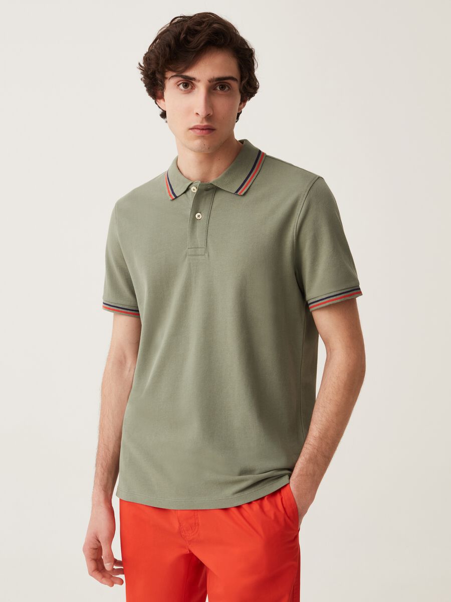 Grand&Hills polo shirt in pique with striped trim_1