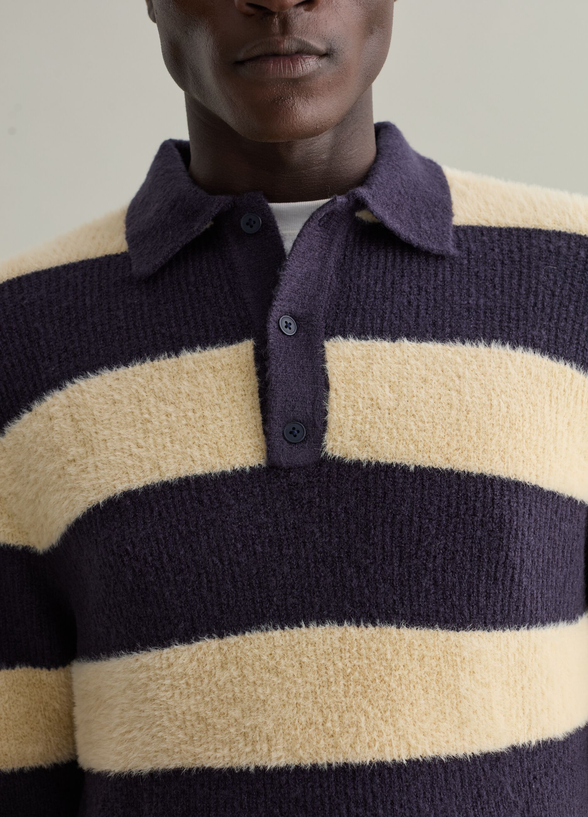 Striped pullover with polo neckline