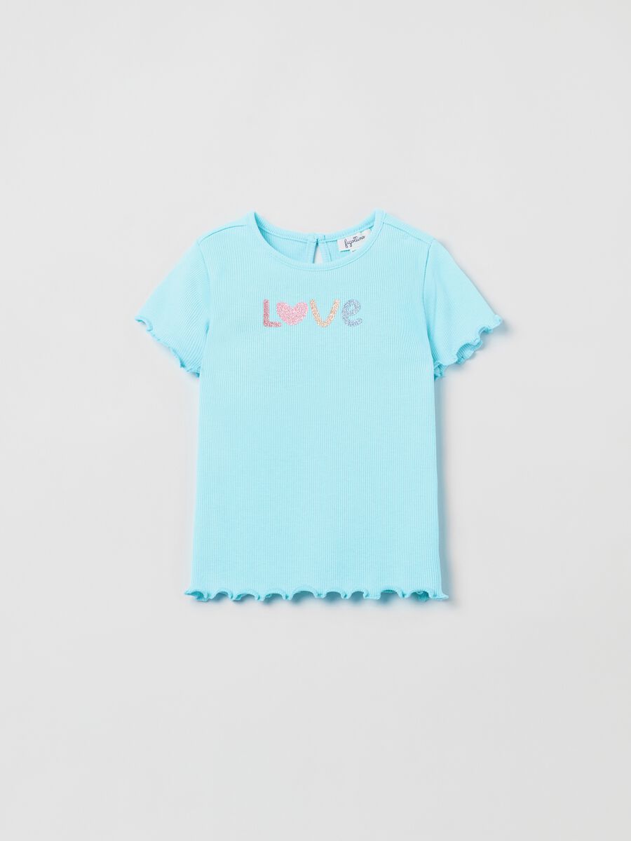 Ribbed T-shirt with printed lettering._0
