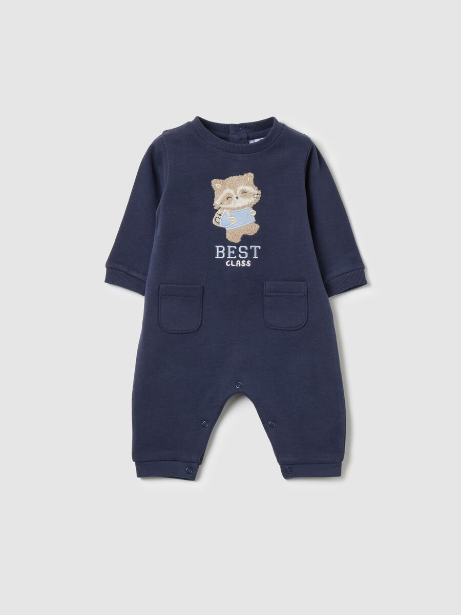 Organic cotton onesie with raccoon embroidery_0