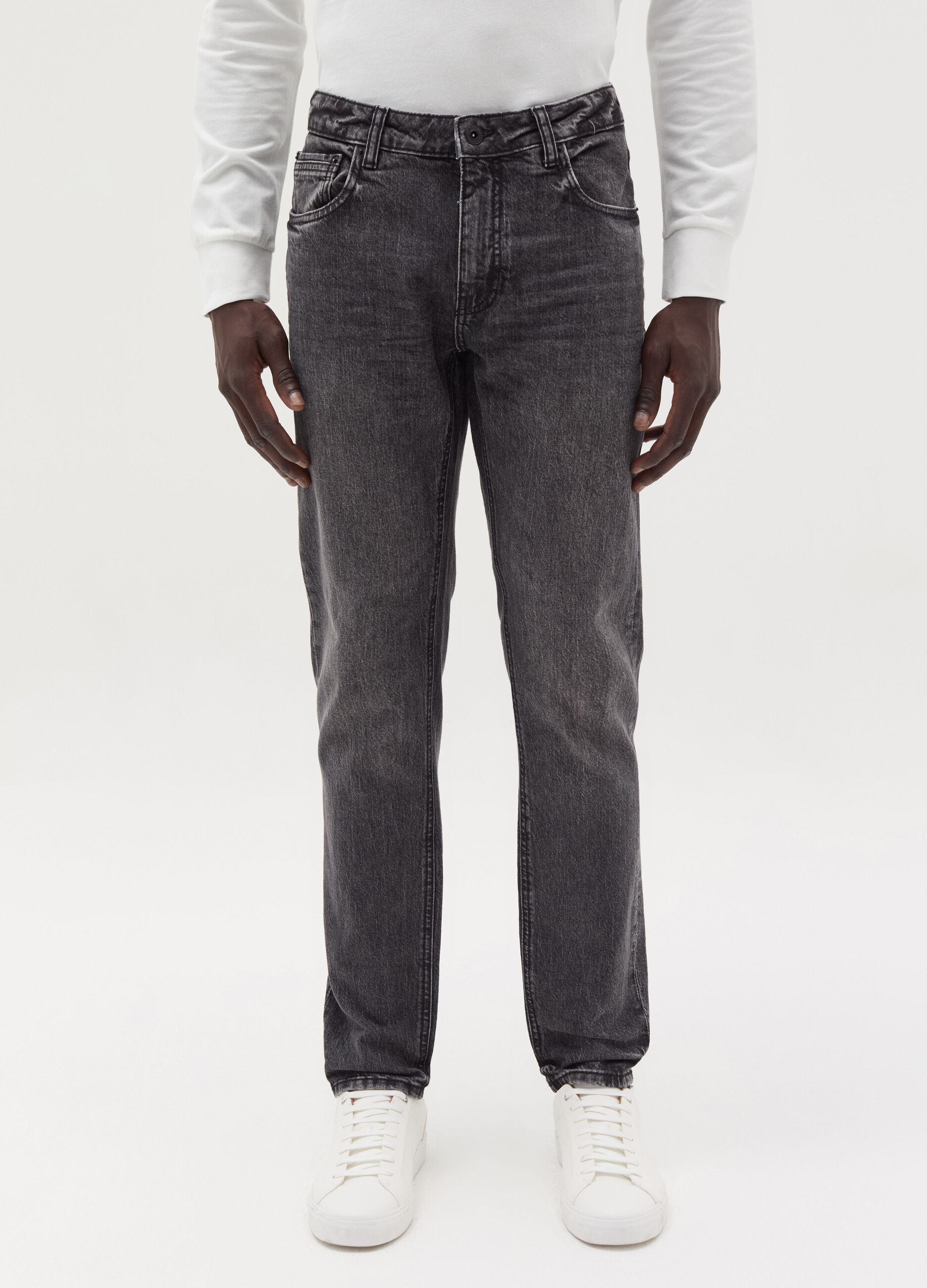 Slim-fit acid-wash jeans with fading